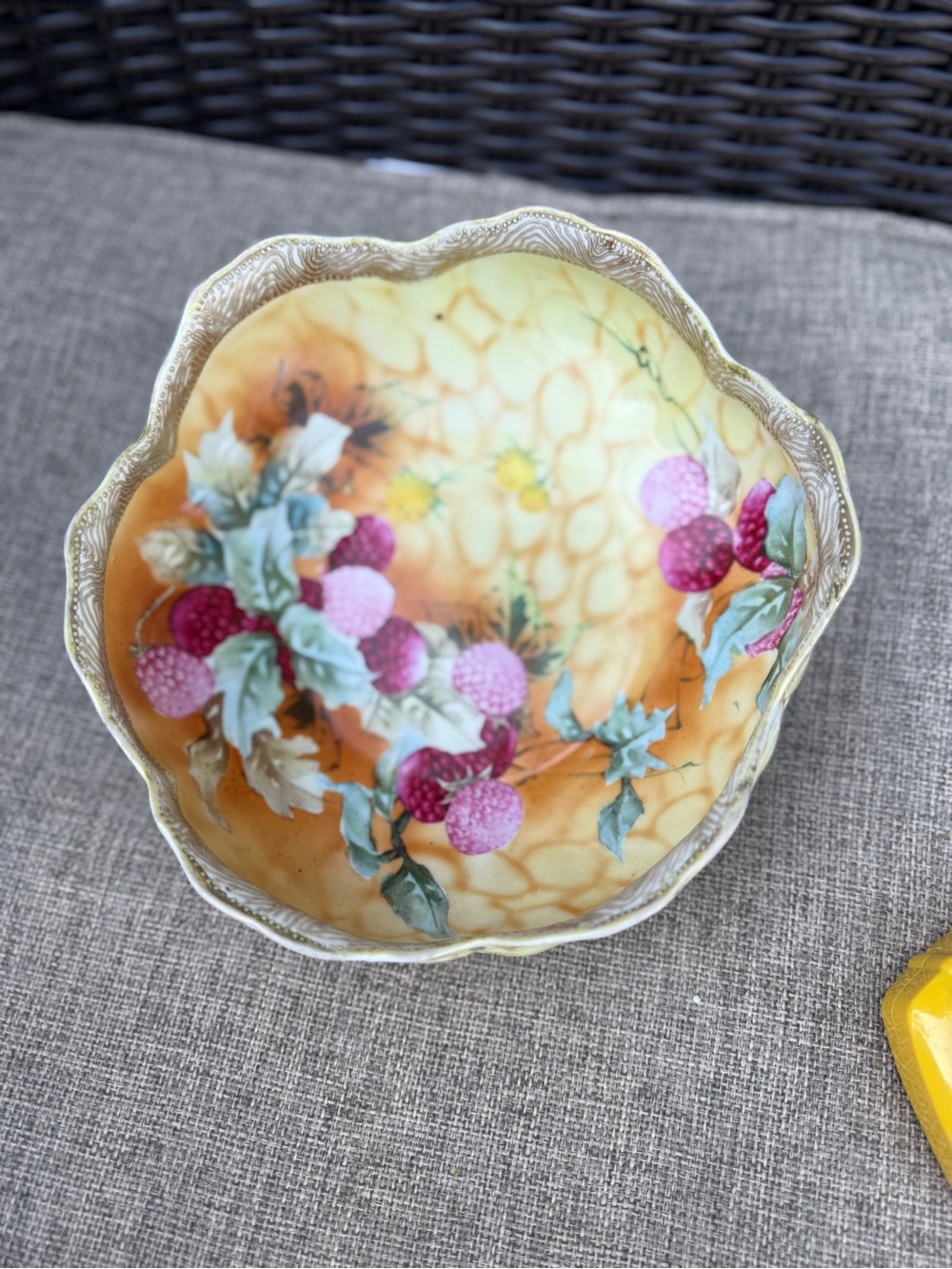 Decorative Floral Porcelain Bowl in Yellow and Pink nippon raspberry vintage